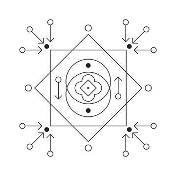 Symbol of alchemy and sacred geometry. Linear character illustration for lines tattoo on the white isolated background.