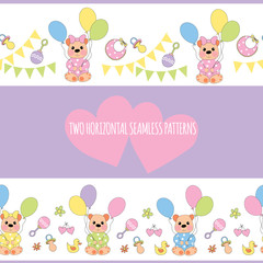 Two horizontal seamless patterns with baby-bear