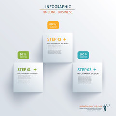 Business infographics template 3 steps with square. Can be used for workflow layout, diagram, number options,  web design, presentations