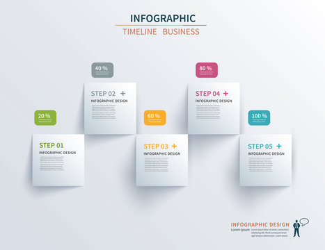 Business infographics template 5 steps with square. Can be used for workflow layout, diagram, number options,  web design, presentations
