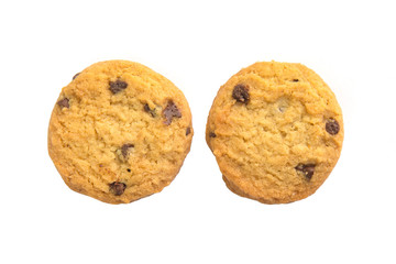 Chocolate chip cookie isolated on white background.