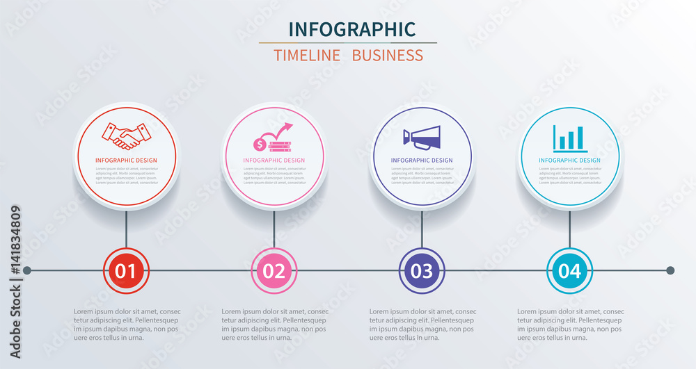 Poster business infographics template 4 data with circle. can be used for workflow layout, diagram, number 