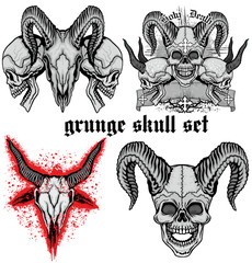  grunge skull coat of arms,skull set