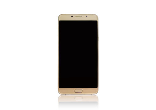 Gold Smart Phone Isolated on White Background.