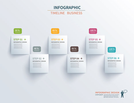 Business infographics template 6 steps with square. Can be used for workflow layout, diagram, number options,  web design, presentations