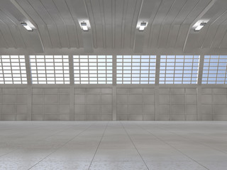 Clean light warehouse background. 3D rendering