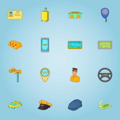 Taxi icons set, cartoon style