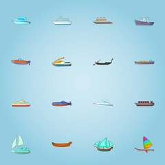 Ship icons set, cartoon style