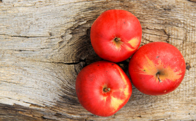 Naklejka na ściany i meble Red apples on wooden background