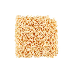 one dry instant noodle isolated on white