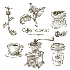 Coffee vector set hand drawing vintage style