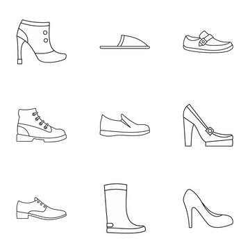 Shoes icons set, outline style