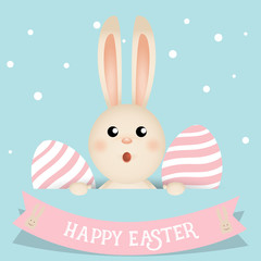 Happy easter background design. Happy easter cards with Easter bunnies and Easter eggs. Vector illustration