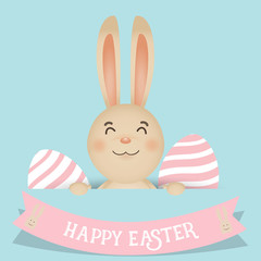 Happy easter background design. Happy easter cards with Easter bunnies and Easter eggs. Vector illustration