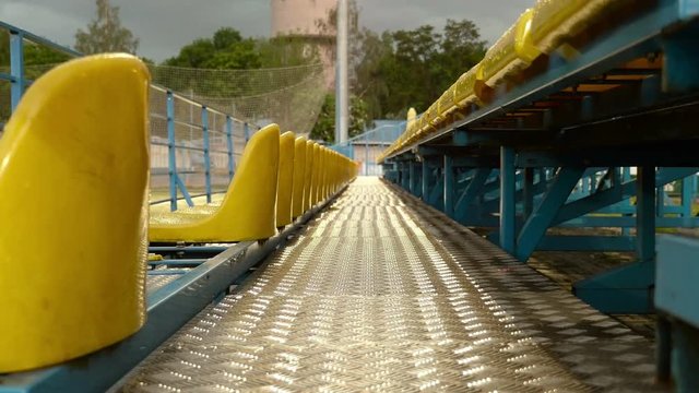 Seats in the stadium. Smooth and slow slider shot