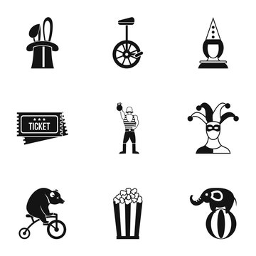 Circus icons set, simple style