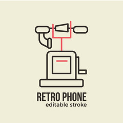 Retro Phone Line Icon. Vector Illustration.