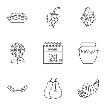 Thanksgiving feast icons set, outline style