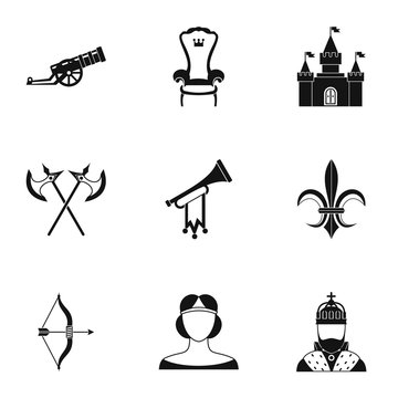 Medieval knight icons set, simple style