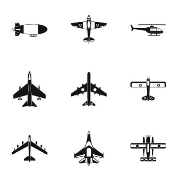 Army planes icons set, simple style