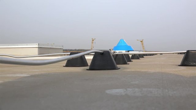Lightning protection system on thee industrial facility roof.