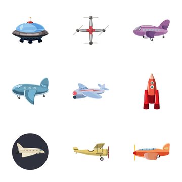 Air transport icons set, cartoon style