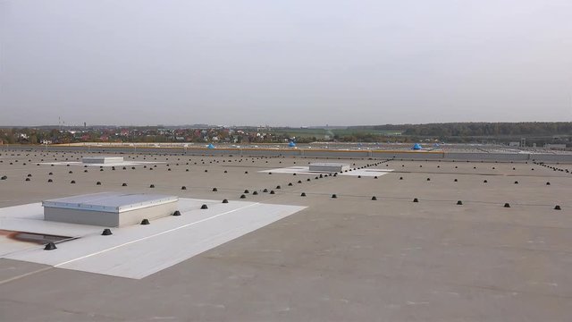 Lightning protection system on thee industrial facility roof.