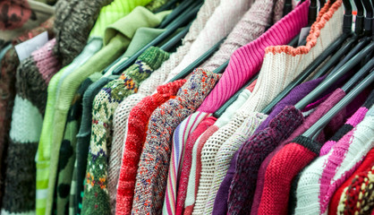 Clothing rack with different colorful clothes