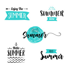 Summer Lettering Design Set. Hand drawn Vector illustration. - 141841607
