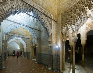 Court of the Lions  at Alhambra in night time.  Granada