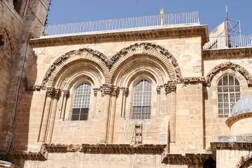 Fototapeta na wymiar The immovable Ladder - Church of the Holy Sepulchre - Jerusalem - Israel