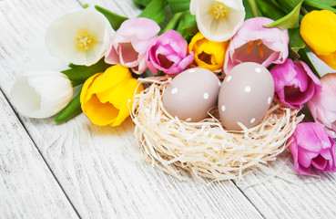 Easter eggs in a nest