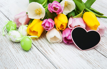 Easter eggs and tulips