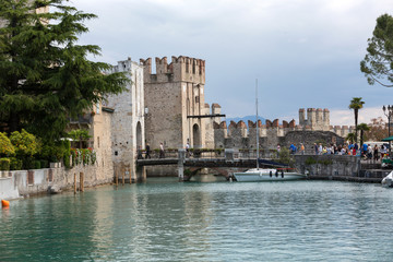 Fototapeta premium Medieval castle Scaliger in old town Sirmione on lake Lago di Garda. Italy