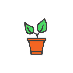 Plant in the pot line icon, filled outline vector sign, linear colorful pictogram isolated on white. Sprout symbol, logo illustration. Editable stroke. Pixel perfect