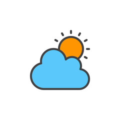 Cloud and sun line icon, filled outline vector sign, linear colorful pictogram isolated on white. Partly cloudy weather symbol, logo illustration. Editable stroke. Pixel perfect