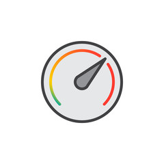 Speedometer, Gauge line icon, filled outline vector sign, linear colorful pictogram isolated on white. Symbol, logo illustration. Editable stroke. Pixel perfect