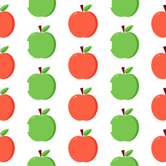 Flat design, vector red and green apples seamless pattern background.