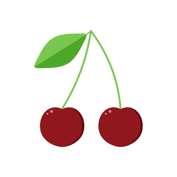 Vector flat design cherry isolated on white background.