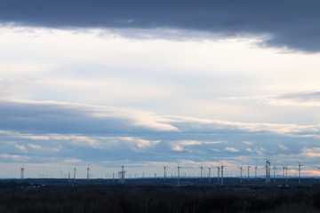 Fototapeta na wymiar Bratislava, Slovakia - March 19, 2017: Wind turbines in Bratislava. A wind turbine is a device that converts the wind's kinetic energy into electrical power