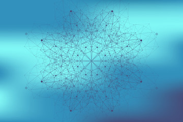 Fractal element with connected lines and dots. Big data complex. Particle compounds. Network connection, lines plexus. Minimalistic chaotic design, vector illustration.