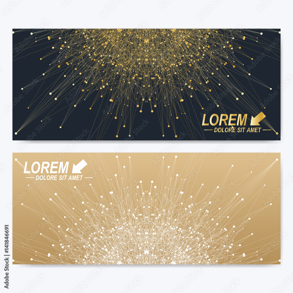 Aufkleber modern set of ornate horizontal cards in oriental style. geometric abstract presentation with golden