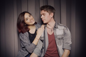 Happy couple in love in a photo booth © diignat