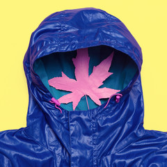 Hello Rains Season. Urban street fashion. Minimum Design Idea Hood and Leaf