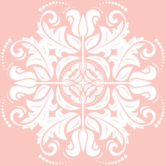 Elegant white ornament in the style of barogue. Abstract traditional pattern with oriental elements