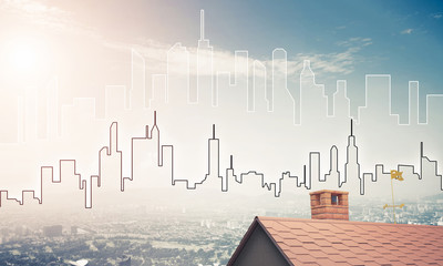 Concept of real estate and construction with drawn silhouette on