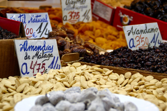 Almonds at Atarazanas market in Malaga