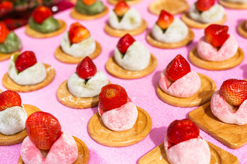 Japanese daifuku sweets with fresh strawberry