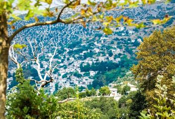 View of Beautiful Greek Village Makrynitsa  on Mountain Pelion in Magnisia