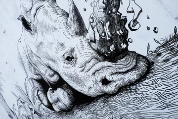 Papier Peint photo autocollant Graffiti Rhino by graffiti art, Rhinoceros painting